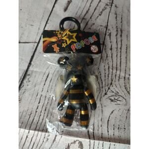 popobe teddy keychain backpack clip black gold with stars and stripes new